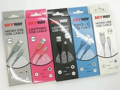 cable micro usb 1mitro 2.4A datos y carga SKYWAY