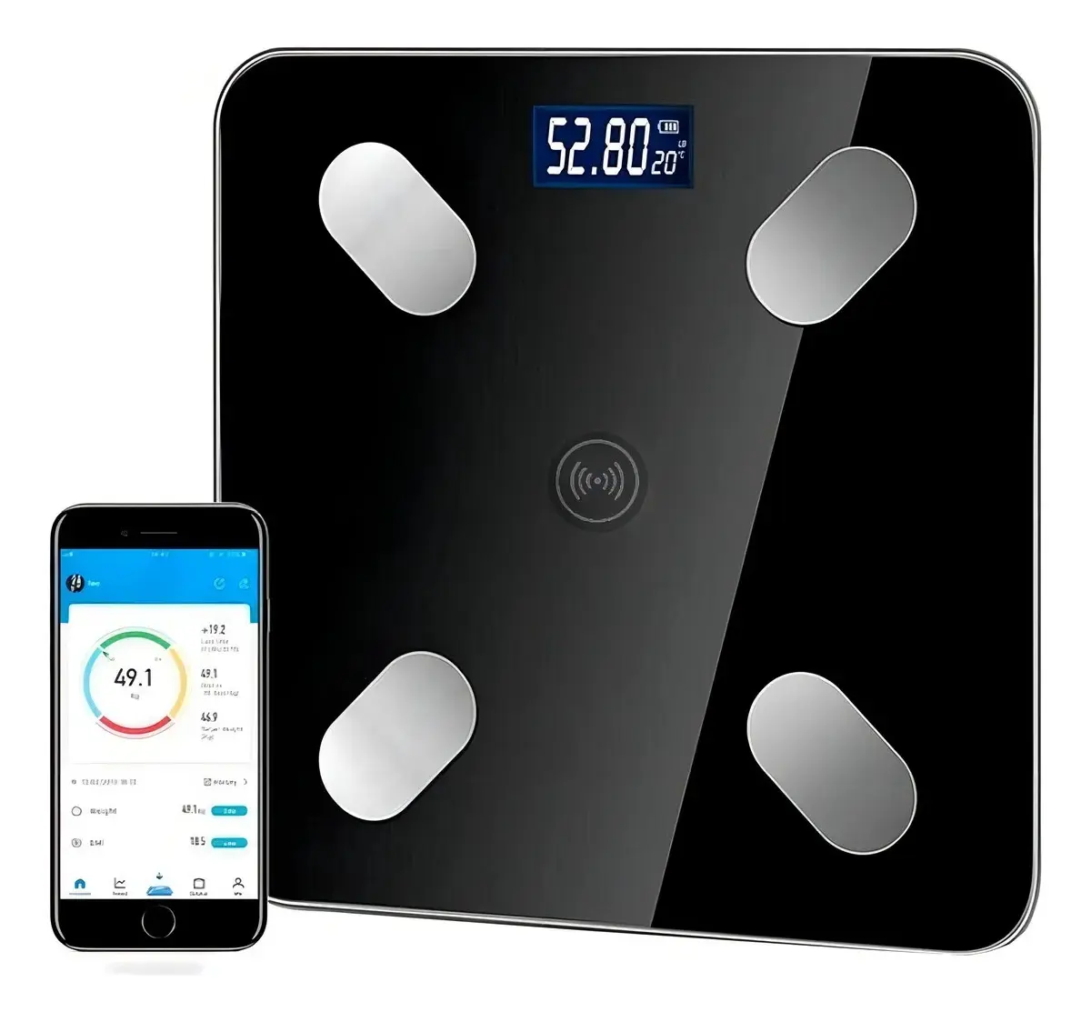 Balanza Digital Inteligente Seis Bluetooth App Baño 180kg Negro AF24010