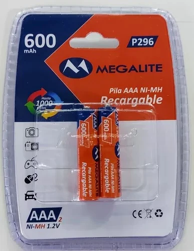 Pila Recargable Aaa Megalite 600ma Blister De 2 Pilas