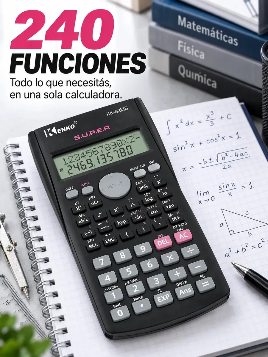 Calculadora Cientifica C/ Tapa Kenko Kk-82ms-10-12 Digitos Color Negro