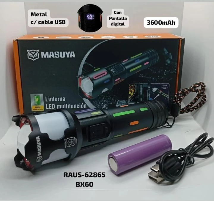 LINTERNA  led multifuncioon/cargador portatil 3600mah raus-62865