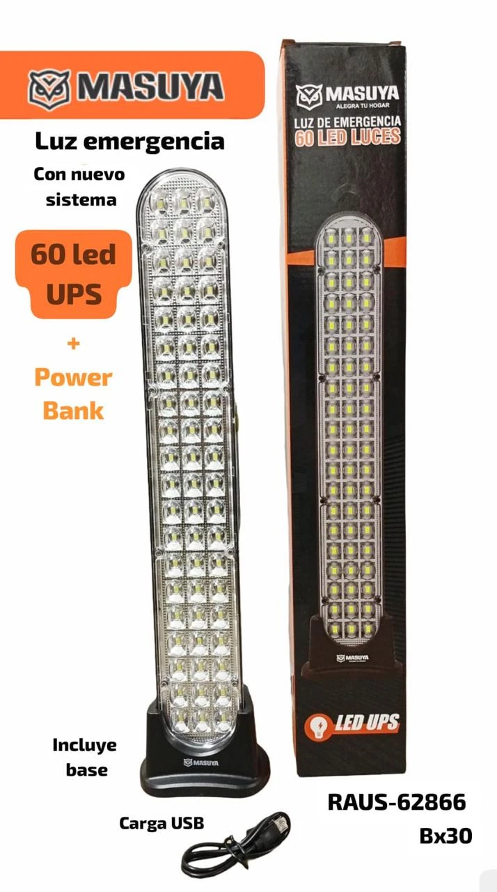 luz emergencia con nuevo sistema 60led ups mas cargador portatil