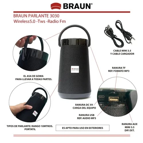 Braun Parlante 3030 Bt 5.0 Tws Radio Fm