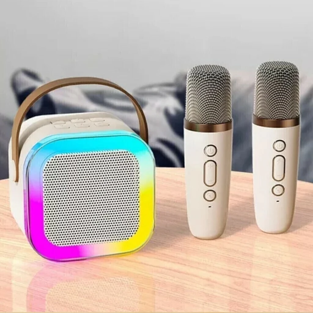 MINI PARLANTE KARAOKE K12 + 2 SI NO 1  MICROFONOS INAL k12