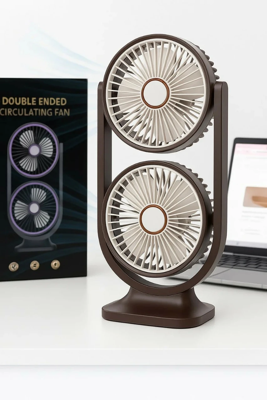 Ventilador de escritorio circulante de doble extremo – Ventilador de mesa oscilante de doble cabezal con carga type c y luz