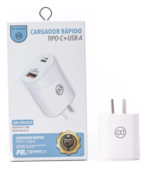 Cabezal USB QC3.0 y USB Tipo C PD20W DITRON SK-PA403