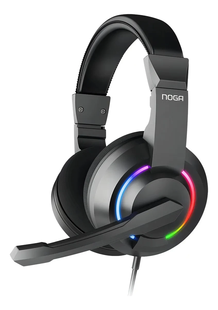 Auriculares Gamer Micrófono Noga St-704 Pc Consolas 3.5mm RGB LEDS Usb Color Negro