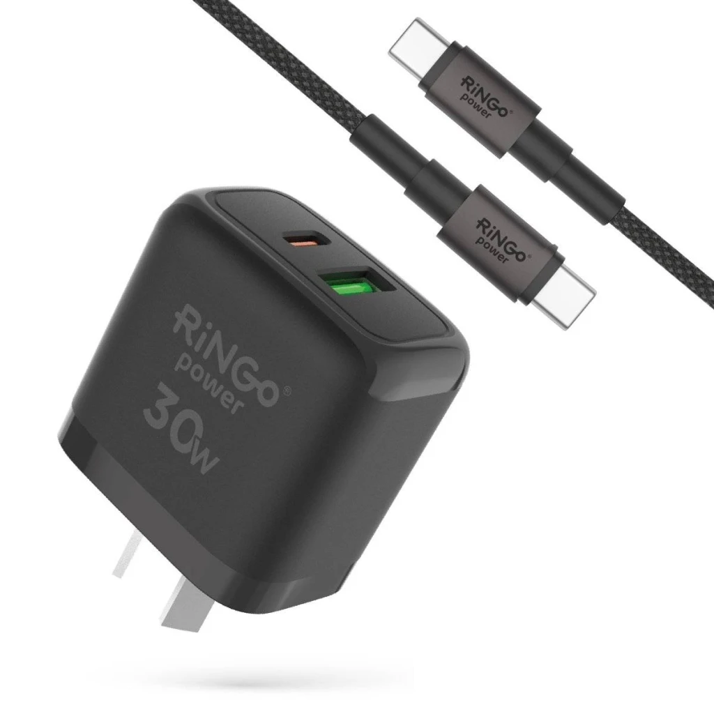 Cargador Ringo 30w Ultra Rápido Certificado Usb-C + Cable 60w C-C Para Samsung Iphone Motorola Xiaomi