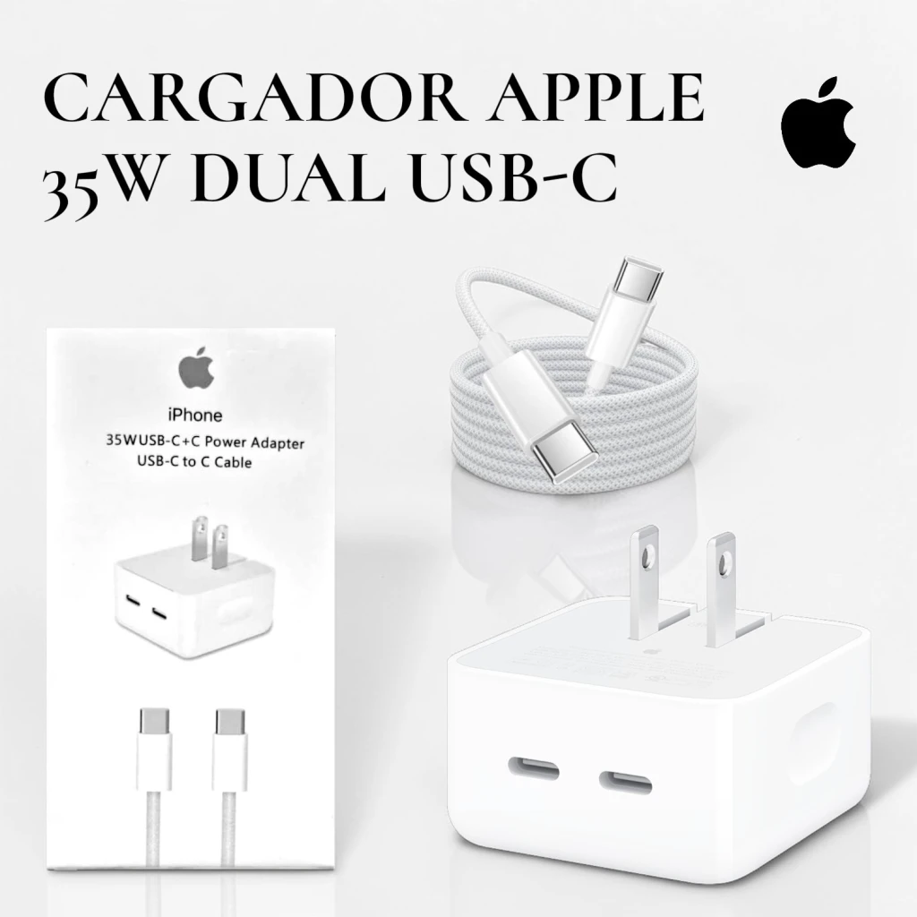 CARGADOR APPLE 35W DUAL USB-C ⚡ * PATA RECTA ✅ * CABLE TEXTURADO [MOBILE] foxconn