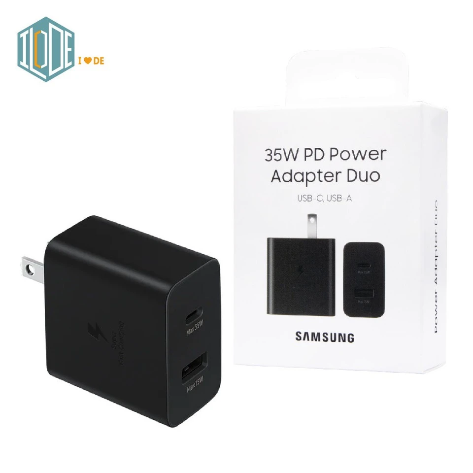 Samsung Dual USB-C / USB-A 35W PD Adaptador de Corriente Duo Bloque de Carga - Negro