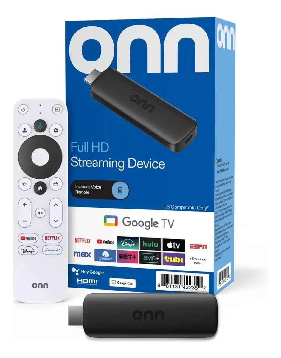 Onn Full Hd Stick Conversor Smart Tv Streaming Google Tv Color Negro Control Remoto Por Voz