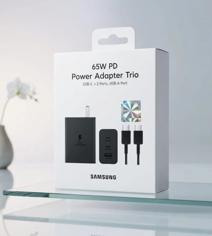 CARGADOR 220V TIPO C SAMSUNG 65w PD USB-C*2 port,usb-A port con cable type c a type c calida original