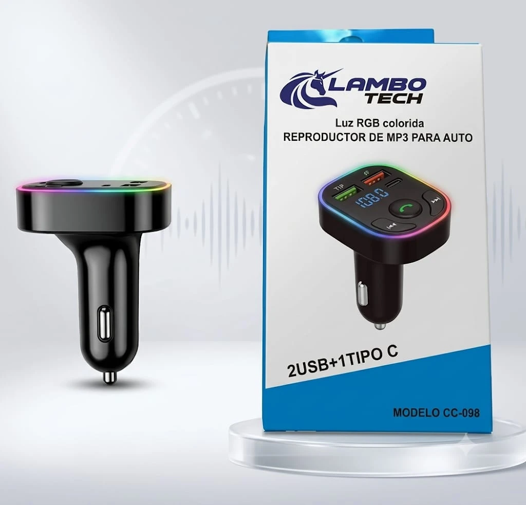 X32 cargador adaptador bluetooth reproductor para auto mp3 rgb 2usb+1 type c LAMBO TECH C-CQ908