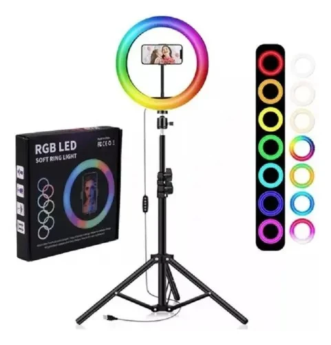 Aro De Leds Rgb 36cm Soporte Para Celular + Trípode 2.1 Metros