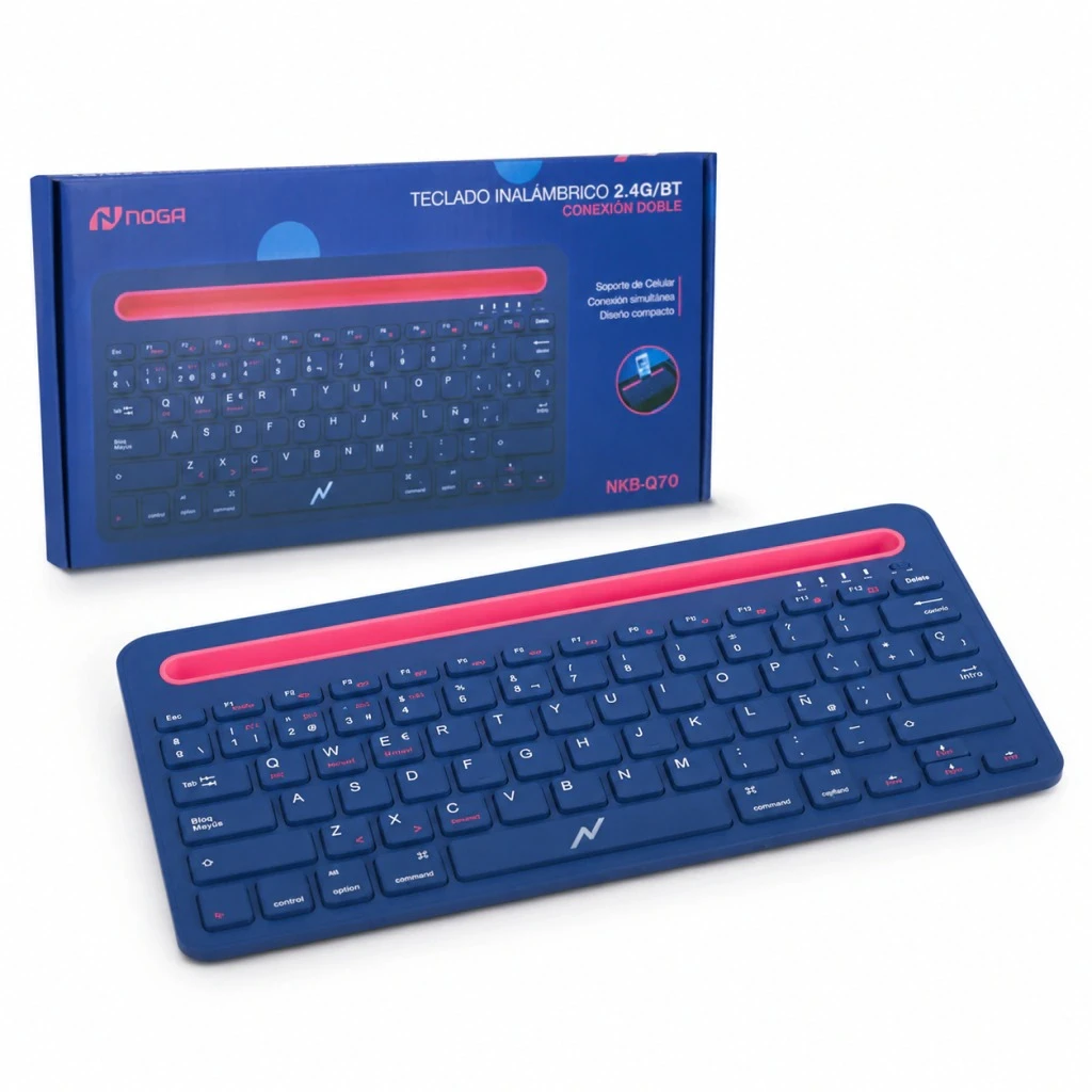 NKB-Q70 // TECLADO SLIM INALÁMBRICO BT/2.4G CON SOPORTE MULTITAREA