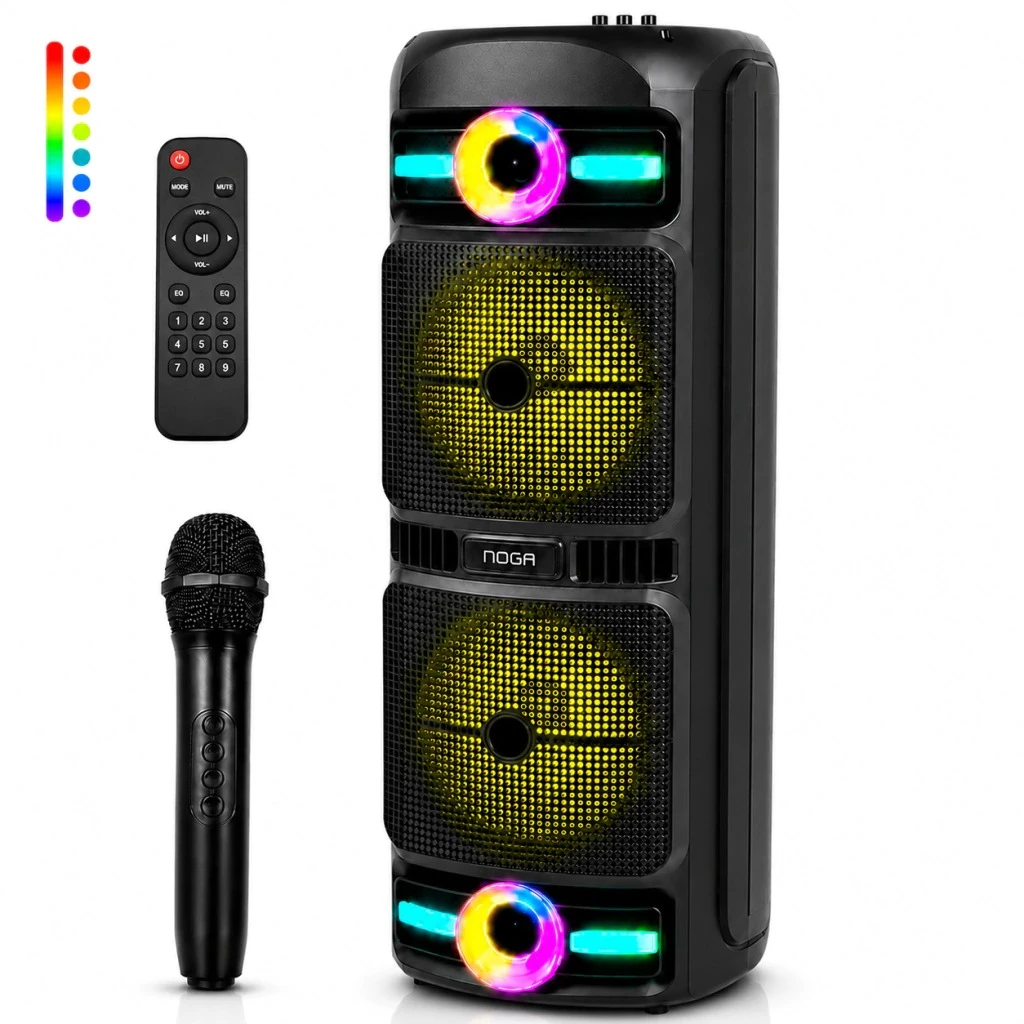 PARLANTE BLUETOOTH NOGA 20W KARAOKE LUCES RGB MICRÓFONO INALÁMBRICO NGL-445BT NOGA 76 cm alto 28 cm ancho 26 cm profundidad