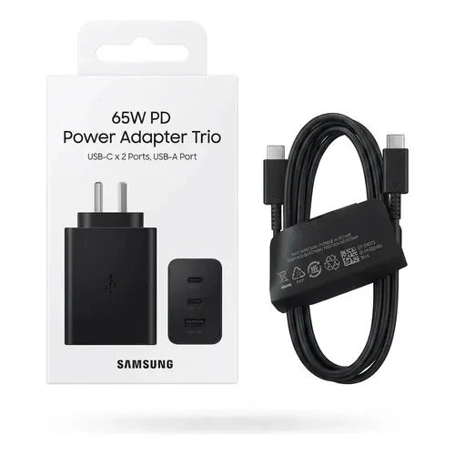 Cargador Samsung 65w Adapter Trio 2 Usb-c + Usb-a Color Negro
